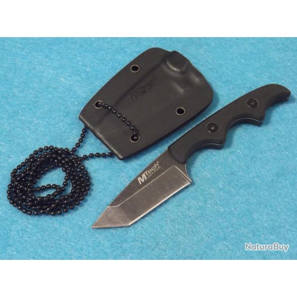 Couteau Tactical Krav Maga de Cou MTech Neck Lame Acier Inox Stonewash Manche G-10 Etui Kydex