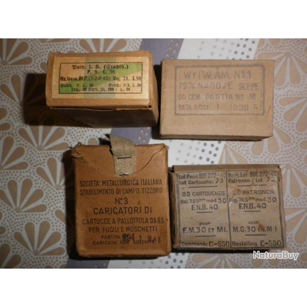Lot de 4 botes vides de cartouches WW2 mauser, carcano