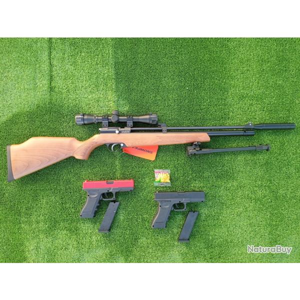 PACK-11 ! CARABINE PCP ARTEMIS PR900 R GEN 2 C. 4,5 mm + Lunette 4 X 32 + Bipied + Pistolet Glock 17