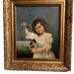 John Russel petite fille à la cerise huile sur toile