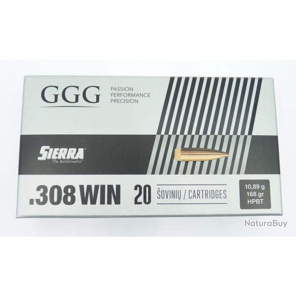 CARTOUCHES GGG Cal.308WIN Ogives Sierra HPBT 168gr