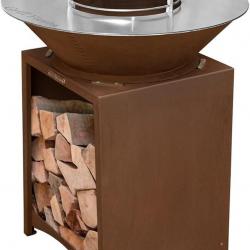 Brasero en acier corten FUMAX avec plaque et grille amovible inox barbecue plancha extérieur Ø 75cm