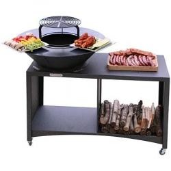 Table brasero barbecue ISLAND avec plaque et grille amovible en acier Ø 75 cm
