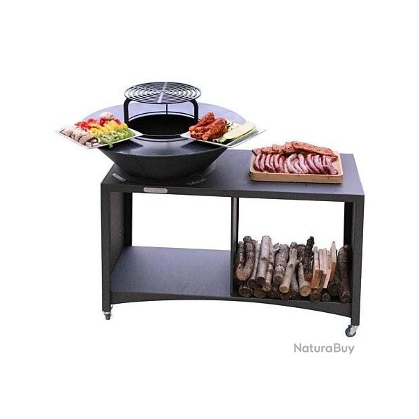 Table brasero barbecue ISLAND avec plaque et grille amovible en acier  75 cm