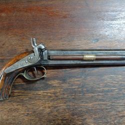 Pistolet &agrave; doubles canons superpos&eacute;s &agrave; percussion - Officier - cal 14mm - TBE