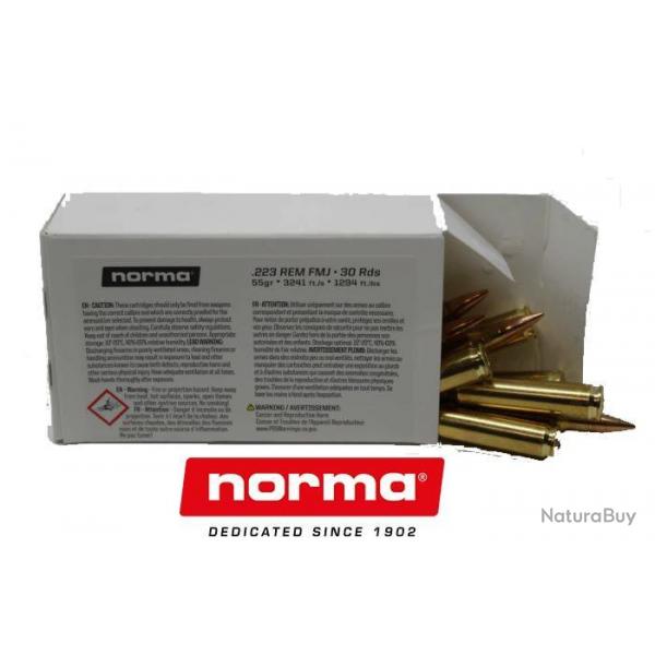 Wahoo ! lot de 90 cartouches norma - cal.223 rem. - fmj - 55gr