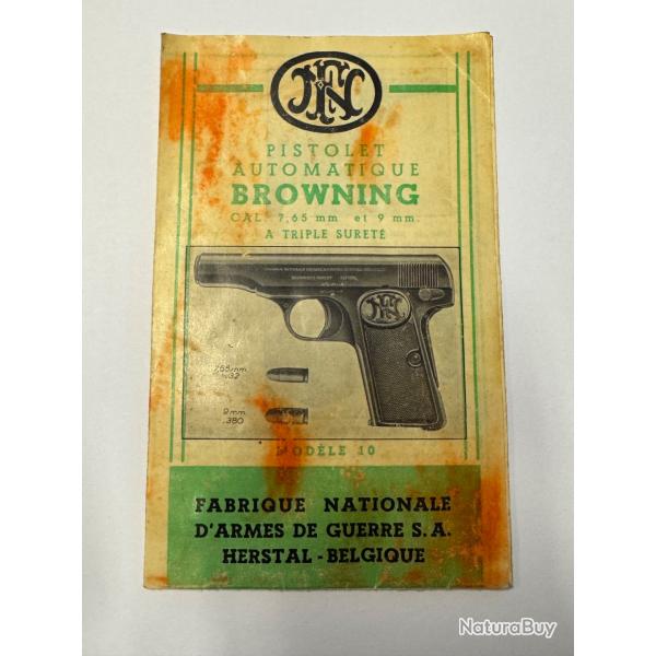 Notice FN Browning 1910 d'poque originale7,65mm / 9mm