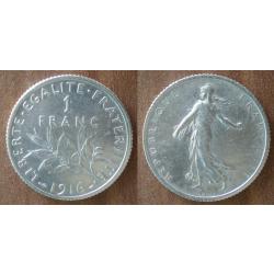 France 1 Franc 1916 Piece Semeuse Argent Francs