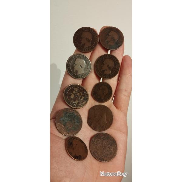 Pices de monnaie Napolon III et Crs bronze lot