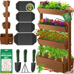 Plate-Bande surélevée avec étages, Potager Parterre d'herbes Pots Plate-Bande - 4 Sols,Brun