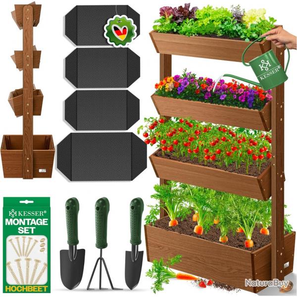 Plate-Bande surleve avec tages, Potager Parterre d'herbes Pots Plate-Bande - 4 Sols,Brun