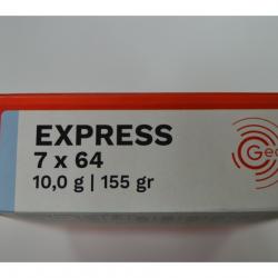 1 BOITE DE 20 MUNITIONS GECO CALIBRE 7X64 EXPRESS 10G/155GR NEUVE