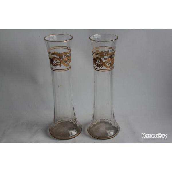 Paire Vases cristal ctes vnitiennes maill or