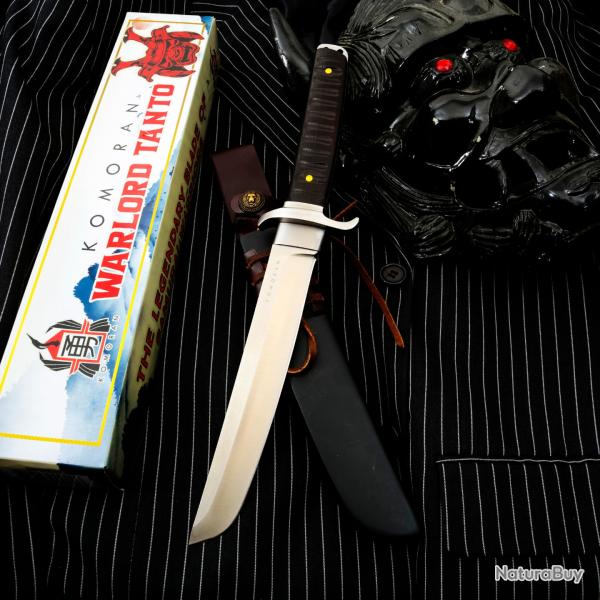 Couteau Komoran Warlord Lame Tanto Acier Inox Manche Bois d'bne Etui Cuir/Kydex KO049