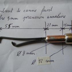 embout de canne fusil calibre 9 mm percussion annulaire avec son capuchon en caoutchouc