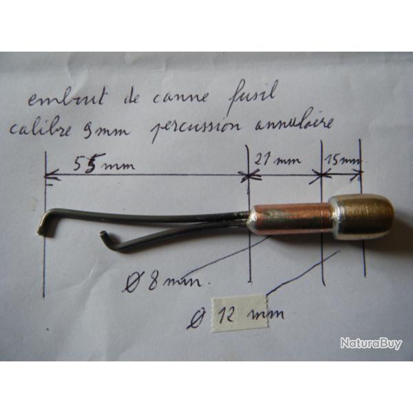 embout de canne fusil calibre 9 mm percussion annulaire avec son capuchon en caoutchouc