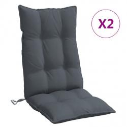 Lot de 2 coussins anthracite dossier haut 120x50x7 cm pour chaise de jardin