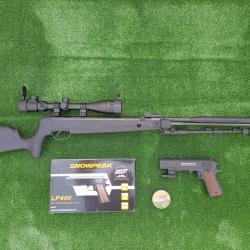 PACK-9 Carabine Piston Snowpeak SU1200S Canon Fixe Cal. 5,5 mm 19,9 j. + Pistolet-Laser LP400 4,5 mm