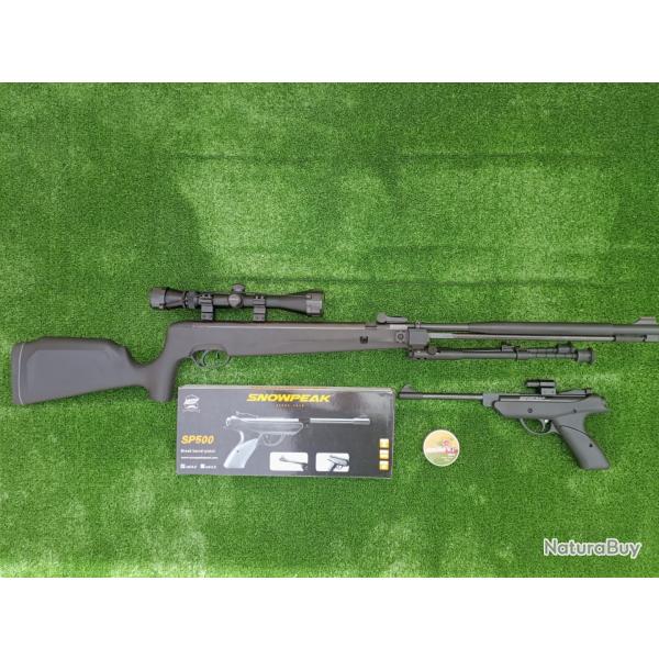 PACK-13 Carabine Piston Snowpeak SU1200S Canon Fixe C.4,5 mm 19,9 j + Pistolet-Laser SP500 C. 4,5 mm