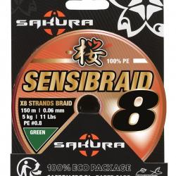 Tresse SAKURA Sensibraid 4 Brins 150m Green 0.10mm