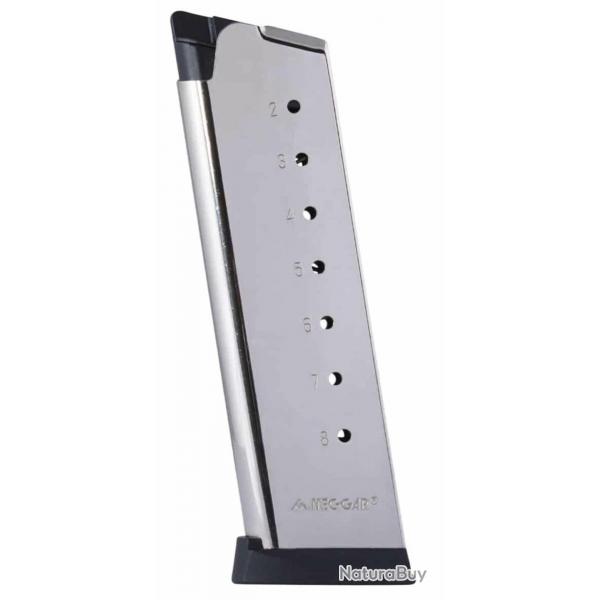 Chargeur MEC-GAR 1911 Full Size .45 ACP avec Talon (Noir ou Nickel) 1911 Full Size - 8 coups - Nicke