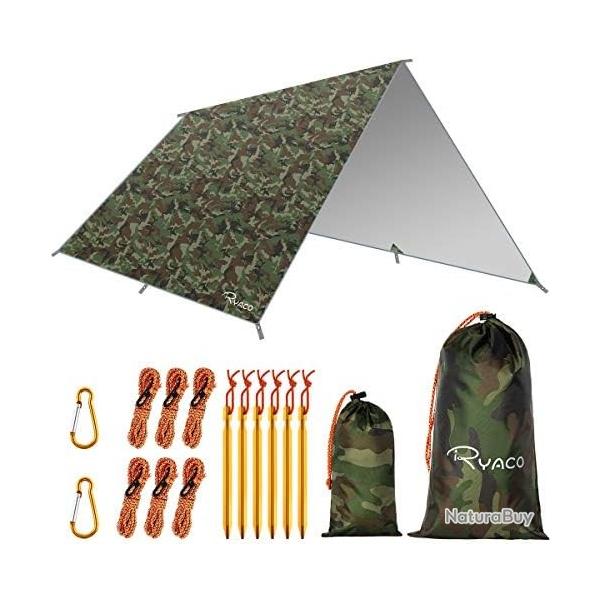 Bche Anti-Pluie,3M x 3M Camping Tarp Toile de Tente Impermable Abri de Randonne