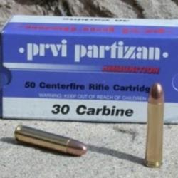 50 Munitions Partizan .30 M1 (Carbine) - 110 gr FMJ