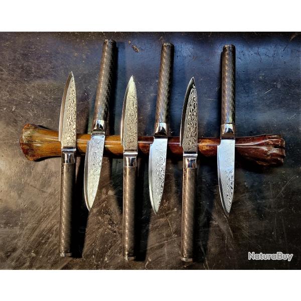 set de couteaux  steak Damas san-mai VG10 manche carbone de chez Bonetta