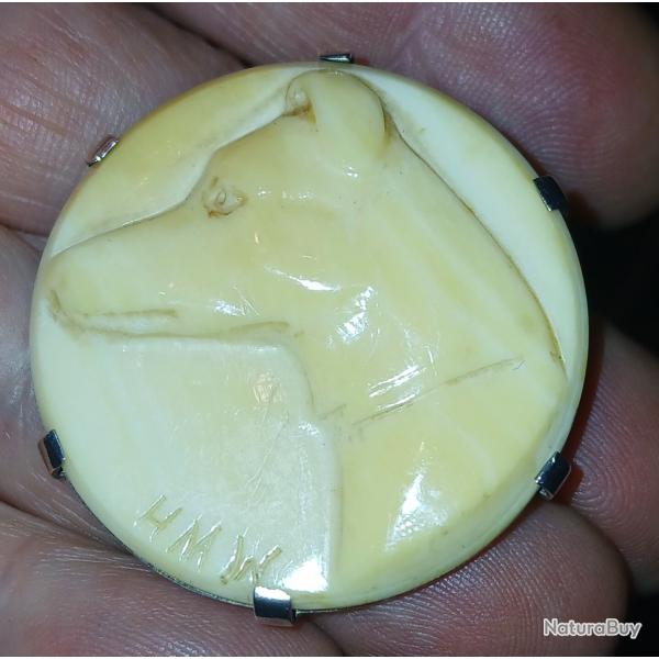 Rare et sublime Broche fin XIXME  dbut XXME tte de chien sculpt.