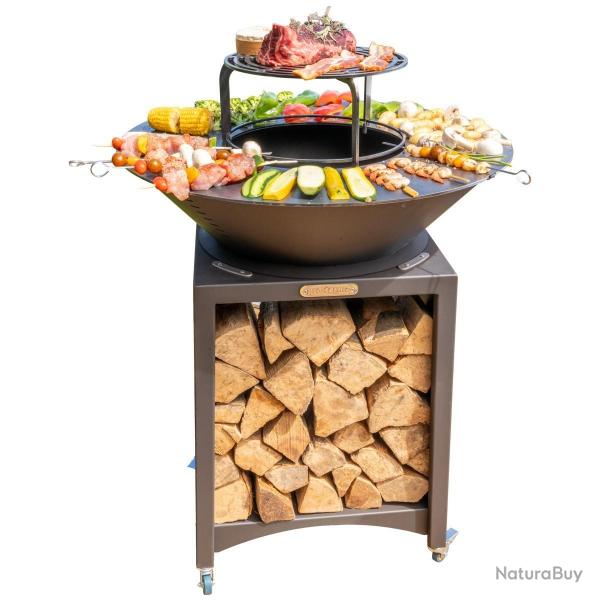 Brasero haut en acier FUMAX avec plaque et grille amovible -- Barbecue plancha extrieur 75 cm