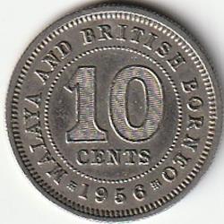 Pièce de Monnaie Malaisie et Bornéo britannique 10 cents - Élisabeth II 1956