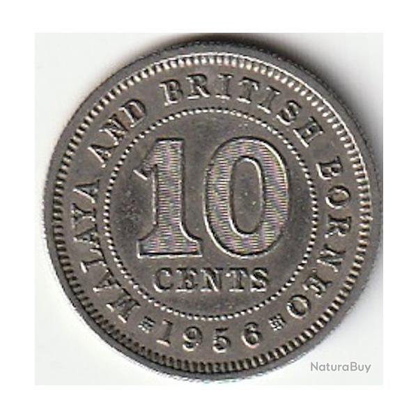 Pice de Monnaie Malaisie et Borno britannique 10 cents - lisabeth II 1956