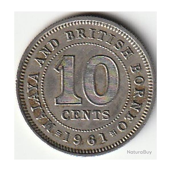 Pice de Monnaie Malaisie et Borno britannique 10 cents - lisabeth II 1961