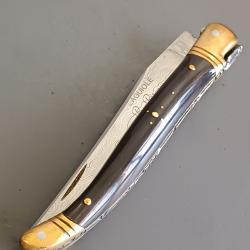 COUTEAU LAGUIOLE, lame DAMAS, par P.PIRONIN, THIERS, manche CORNE, guilloché.