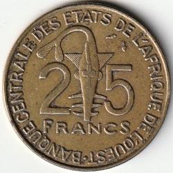 Pièce de Monnaie États de l'Afrique de l'Ouest 25 Francs 1976