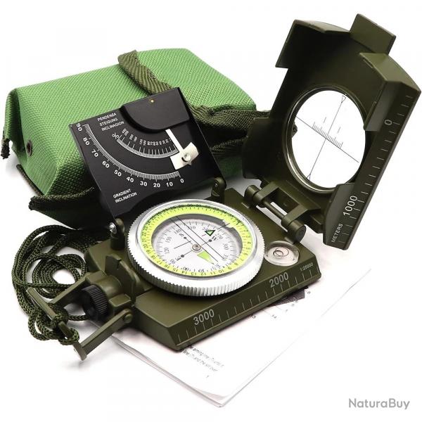 Boussole Militaire avec Clinomtre Etanche Anti-Choc Vise Optique Fluorescente Randonne camping