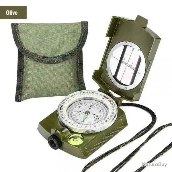 Boussole Militaire + Clinomtre Etanche Anti-Choc Vise Optique Fluorescente Randonne camping Vert