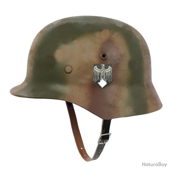 Casque Allemand M40 WH Camo Normandie Vieilli avec marquage