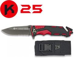 Couteau pliant tactique K25 19653 - Rouge/Noir - Lame 9,40 cm