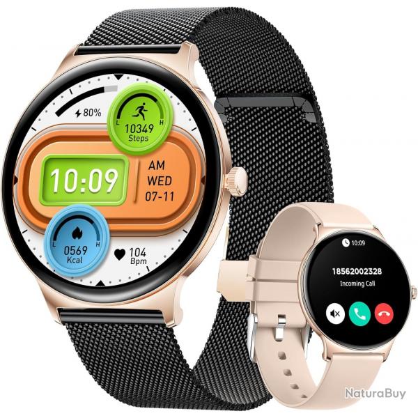 Montre Connecte Femme avec Appel Bluetooth, 1.43" HD AMOLED Smartwatch Sant Au Femme, 120+ Modes S