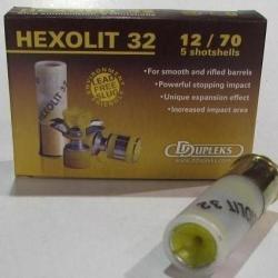 Boite de 5 cartouches DDUPLEKS Hexolit 32 cal 12/70, balle de 32grs