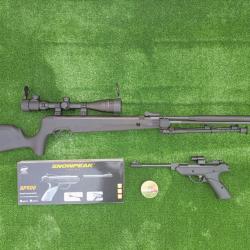 PACK-19 Carabine Piston Snowpeak SU1200S, Canon Fixe C. 4,5 mm 19,9 j+ Pistolet + LASER SP500 4,5 mm