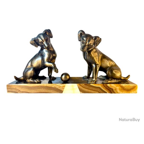 Irne Rochard deux chiens  la balle sculpture art deco
