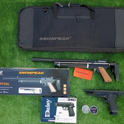 PACK COMBINÉ-5 ! Pistolet Snowpeak PP750L 4,5mm  + Sac Transport + Pistolet Daisy 340 Ressort Bbs