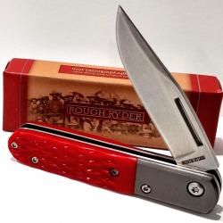 Couteau Rough Ryder Barlow Slip Joint Lame Clip Point Acier Inoxydable Manche Os Jigged Rouge RR2612
