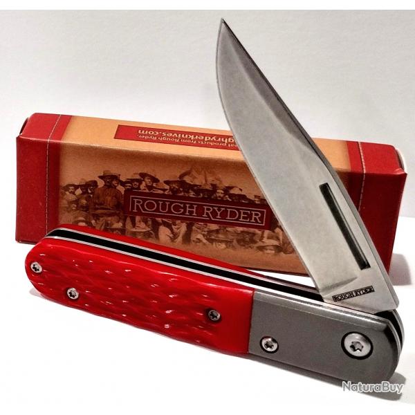 Couteau Rough Ryder Barlow Slip Joint Lame Clip Point Acier Inoxydable Manche Os Jigged Rouge RR2612