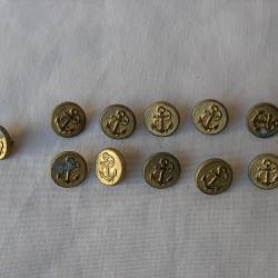 WW1/2/POSTWAR FRANCE LOT DE 11 BOUTONS MILITAIRES FRANCAIS MOTIF ANCRE DE MARINE 1,2 CM