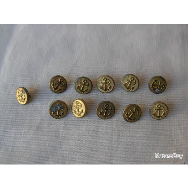 WW1/2/POSTWAR FRANCE LOT DE 11 BOUTONS MILITAIRES FRANCAIS MOTIF ANCRE DE MARINE 1,2 CM