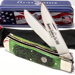 Couteau Queen Cutlery Lames Clip/Spey Acier Carbone 1095 Manche Os Vert Linerlock USA QGPSB206L