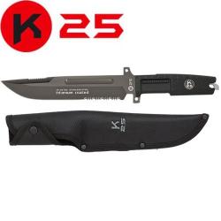Couteau Tactique à lame fixe K25 32755 - Noir - Lame 20 cm